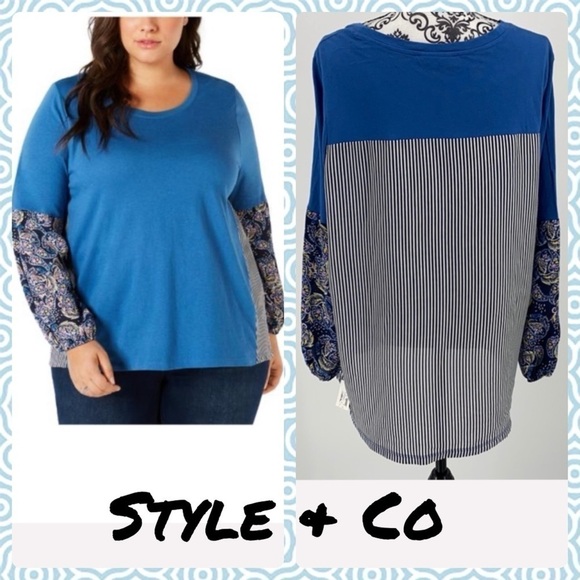 Style & Co. Triple Print Pullover Blouse paisley - Picture 1 of 11